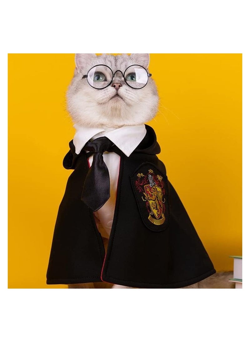 KASTWAVE Pet Costume Harry Potter Witchcraft Style Dog Cat Costumes Cape Cosplay Costume Set Wizard Pet Clothes Cute Apparel with Glasses Large Size - Image 4