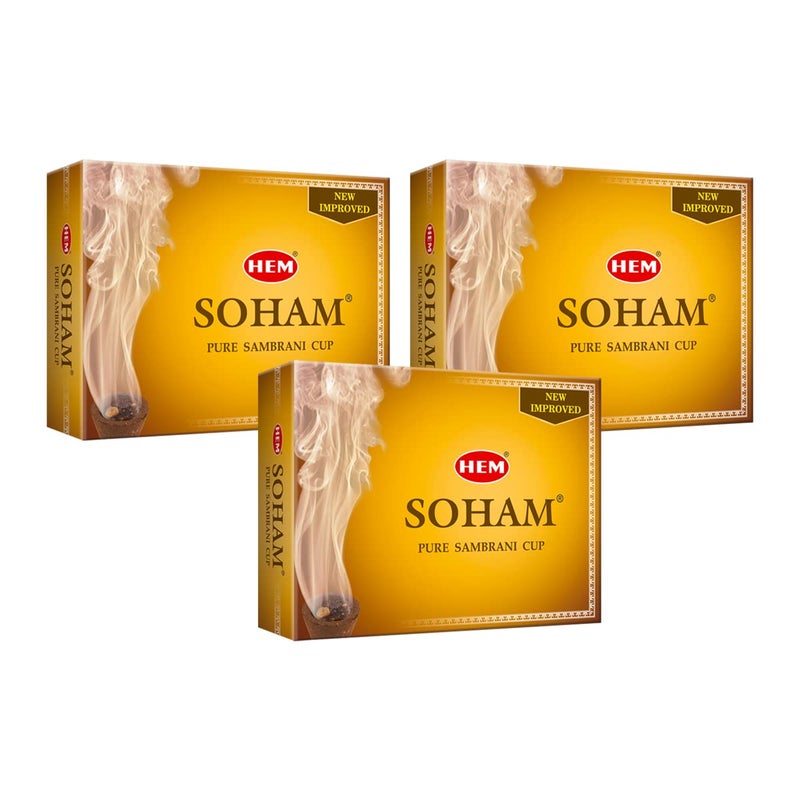 HEM Soham Sambrani Dhoop Cups Natural Loban Havan Cups for Pooja Festivals Pure Sambrani Dhoop Ideal for Homes Temples Meditation 36 Cups 12 CupsPack with 1 Burner PlatePack - Image 1