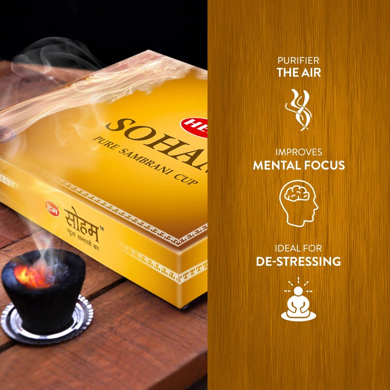 HEM Soham Sambrani Dhoop Cups Natural Loban Havan Cups for Pooja Festivals Pure Sambrani Dhoop Ideal for Homes Temples Meditation 36 Cups 12 CupsPack with 1 Burner PlatePack - Image 4