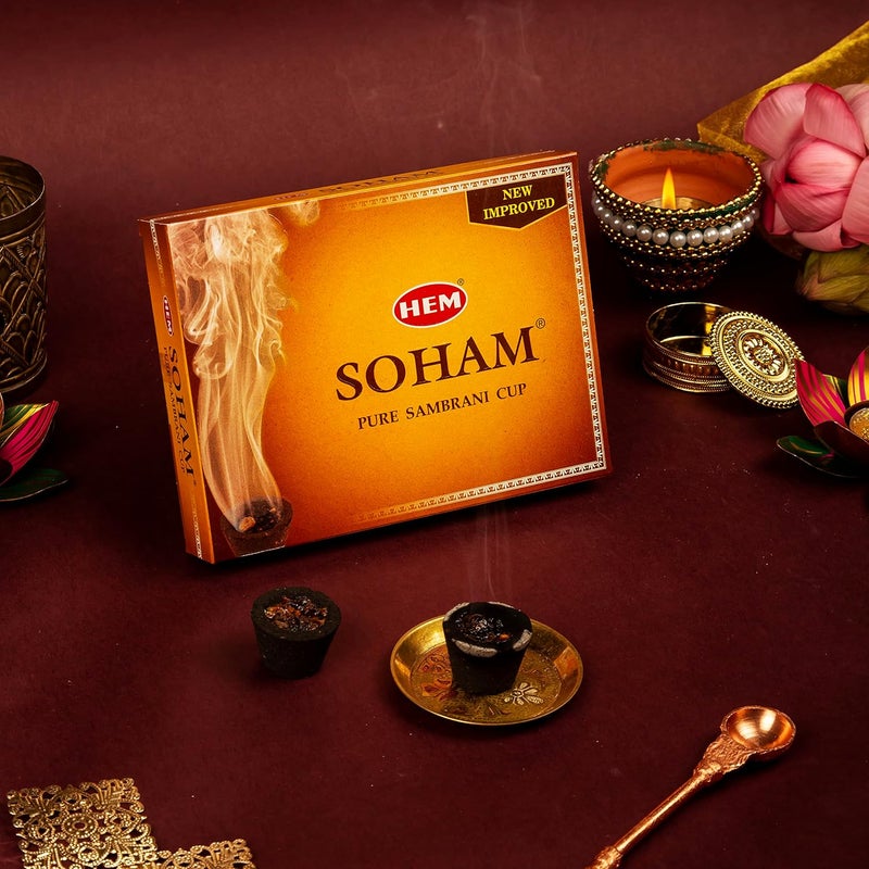 HEM Soham Sambrani Dhoop Cups Natural Loban Havan Cups for Pooja Festivals Pure Sambrani Dhoop Ideal for Homes Temples Meditation 36 Cups 12 CupsPack with 1 Burner PlatePack - Image 2