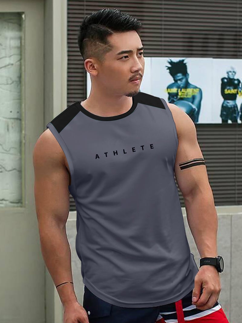 Jump Cuts Mens Sleevless Printed Grey & Black Athlete Polyester Combo Gym Vest - Image 4