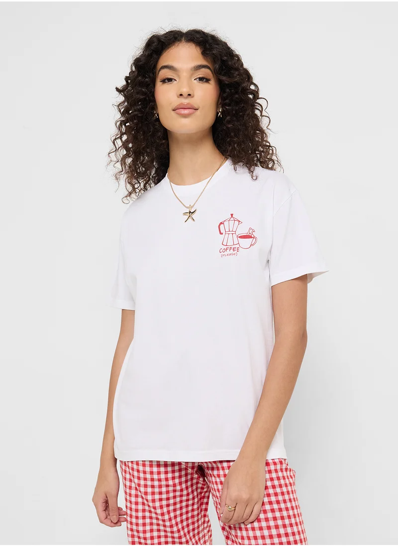 جينجر Crew Neck Coffee Graphic T-Shirt