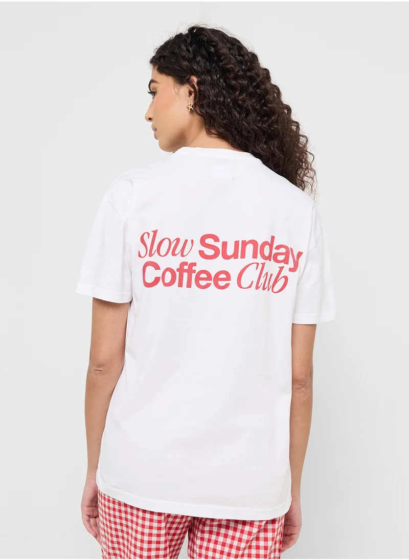 جينجر Crew Neck Coffee Graphic T-Shirt