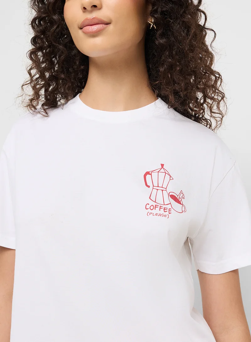 Ginger Crew Neck Coffee Graphic T-Shirt