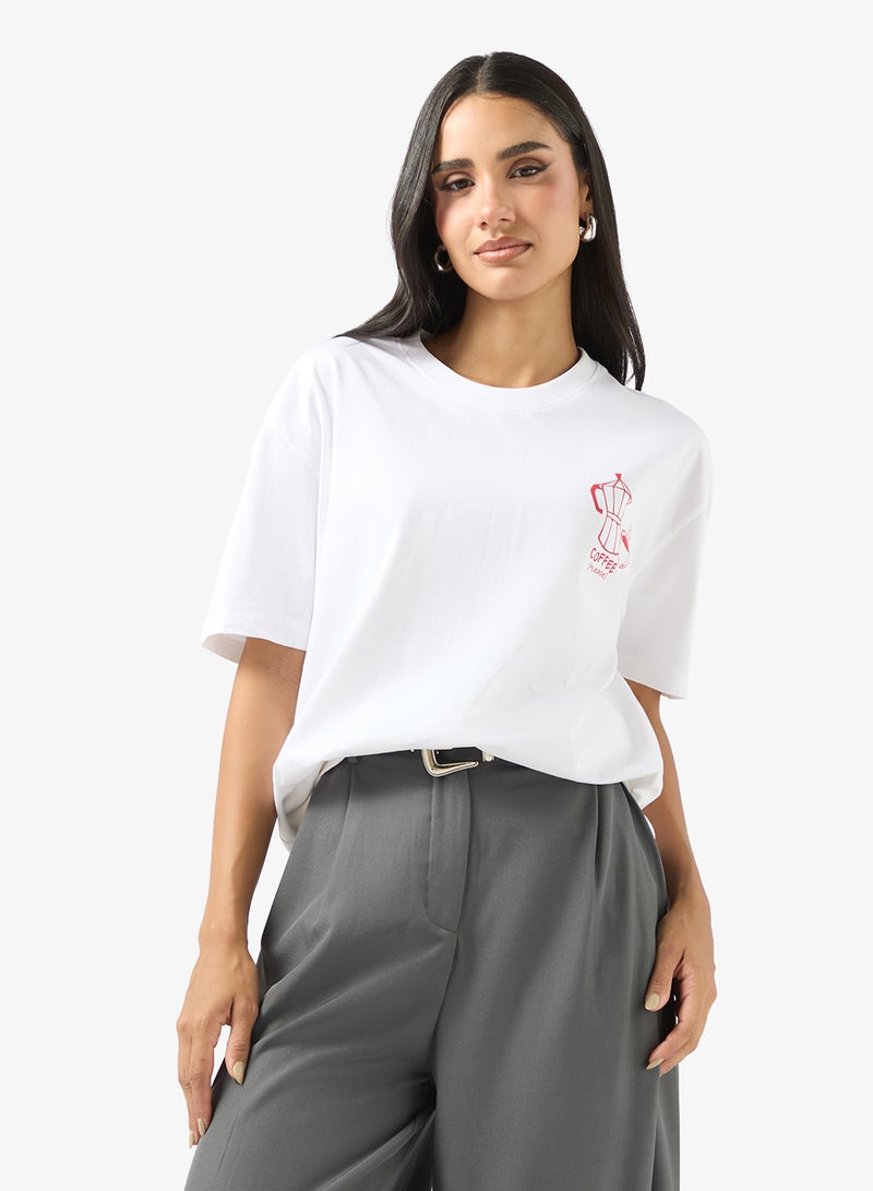 جينجر تيشيرت برسومات القهوة بياقة دائرية - Image 1