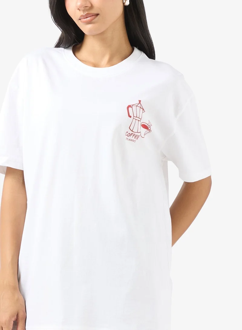 Ginger Crew Neck Coffee Graphic T-Shirt