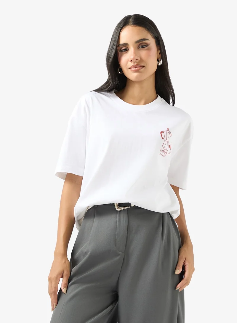 Ginger Crew Neck Coffee Graphic T-Shirt