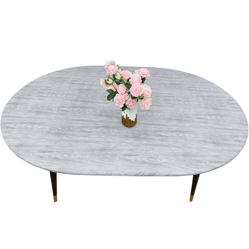 LIBERECOO Oval Fitted Vinyl Tablecloth - Fits 48 x 68 Inch Oval Table - Weather Grey Wood - Waterproof, Elastic Edged for Secure Fit, Easy to Clean Plastic Table Cover - Image 1