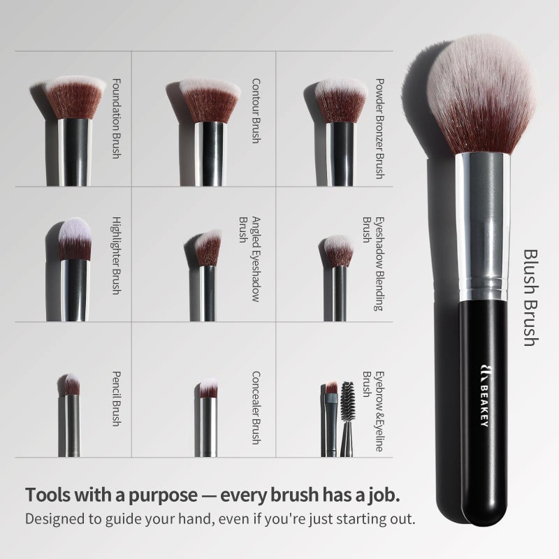 BEAKEY Makeup Brushes Set Premium Foundation Concealer Blush Bronzer Eye Shadow 10+2 PCS Brushes & Blender Sponges with Portable Makeup Bag - Image 3
