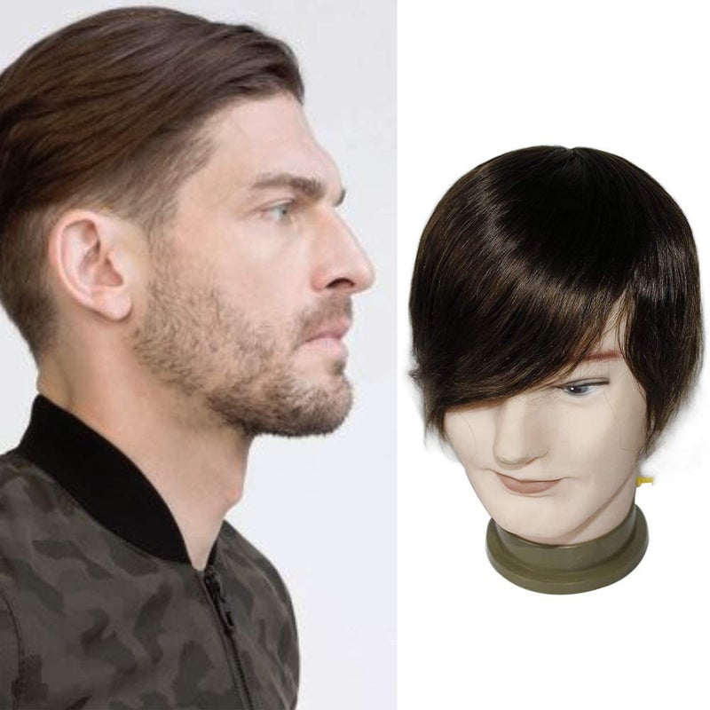 lumeng Toupee for Men Brown Wigs Man Human Hair Pieces for Men Male Hair Unit Wigs Human Hair Size 6x8 Inch 6 Inch Color 4 Durable Mono Lace Npu Reinforce Lace Systems