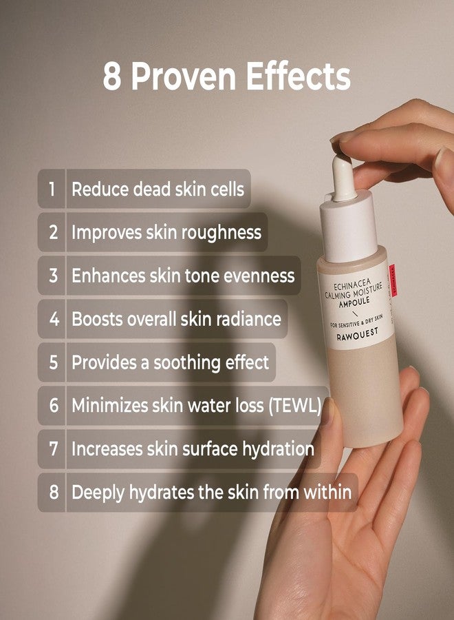 RAWQUEST Echinacea Ampoule for Instant Soothing, Deep Hydration, Improve Skin Roughness, Skin Barrier Repair, Radiant Glow & Brightening w/Hyaluronic Acid & Niacinamide for Dry Sensitive Skin 1.7 Fl oz/50 ml - Image 5
