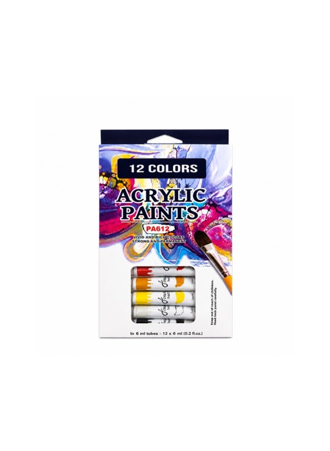 Acrylic Paints Set, 12 Colors, 6 ml Tubes