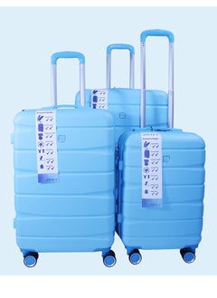 JRNY Set of 3 Luggage, Soft Handle Hard Trolley with TSA Lock, 360° 4 Wheeler, Cabin 20" Medium 24" Large 28" Light Blue