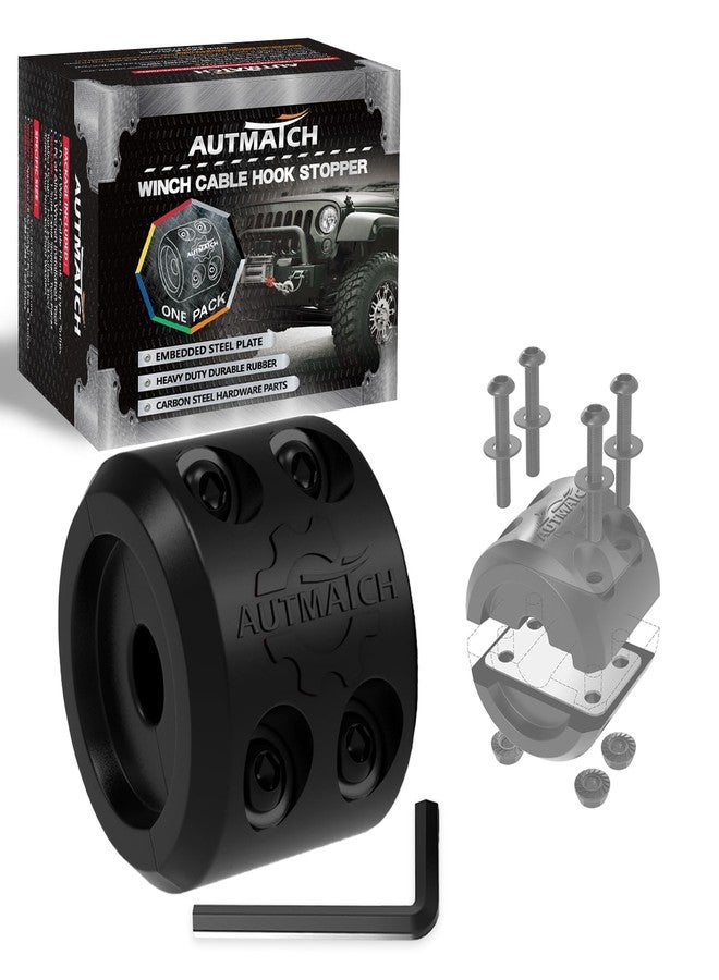 AUTMATCH Winch Cable Hook Stopper (1 Pack), Silicone Rubber Winch Stopper for Wire & Synthetic Rope, Winch Line ATV UTV, Shock Absorbent, Prevent Pulling Bounce and Abrasion, Black - Image 1