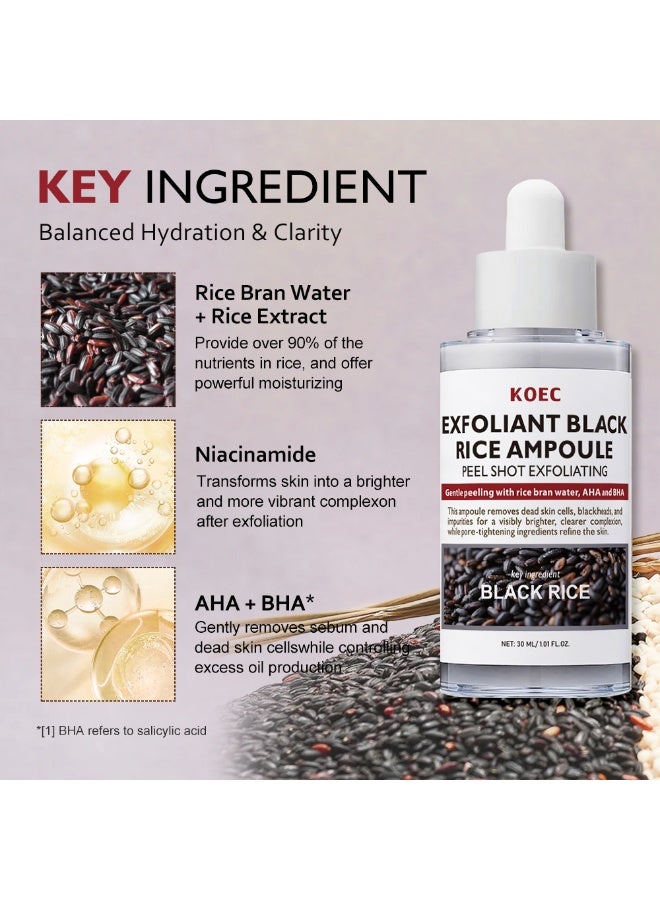 ك أو إي سي أمبولة الأرز الأسود المقشر 30 مل -قشر اللقطة المقشر مع AHA, BHA و Niacinamide تحذف الجلد الميت، الرؤوس السوداء و تشديد - Image 3