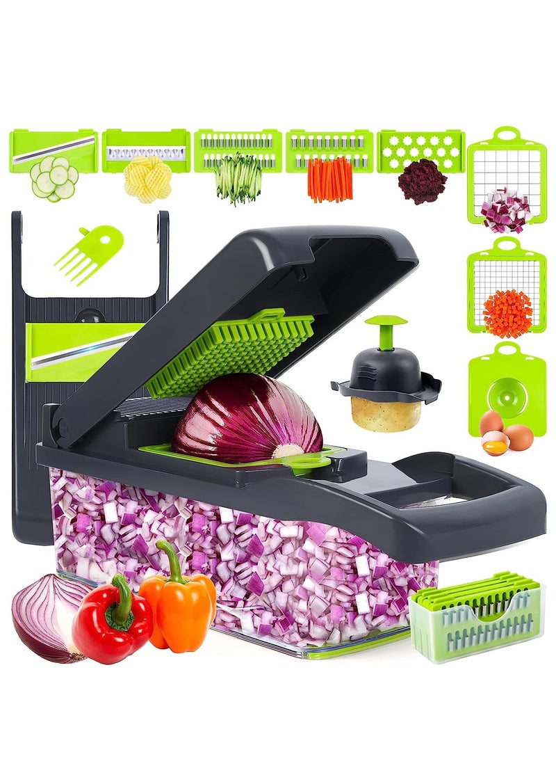 ايه دبليو اتش  مفرمة خضراوات، مفرمة بصل، قطاعة ماندولين، مفرمة طعام احترافية 10 في 1، مفرمة خضراوات متعددة الوظائف، آلة تقطيع، قطاعة خضراوات قابلة للتعديل مع حاوية - Image 1