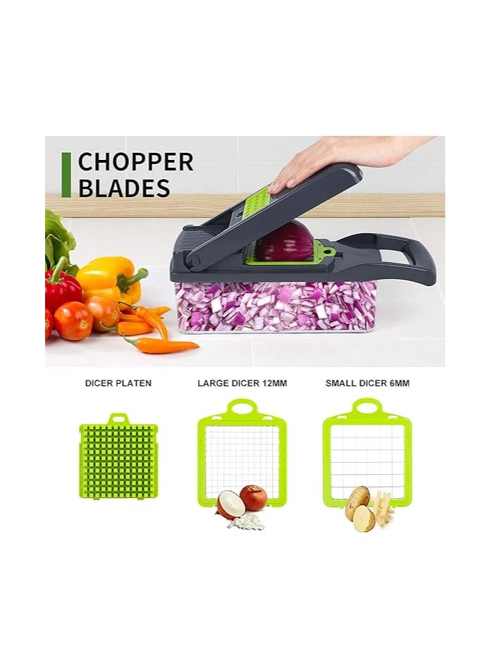 ايه دبليو اتش  مفرمة خضراوات، مفرمة بصل، قطاعة ماندولين، مفرمة طعام احترافية 10 في 1، مفرمة خضراوات متعددة الوظائف، آلة تقطيع، قطاعة خضراوات قابلة للتعديل مع حاوية - Image 3