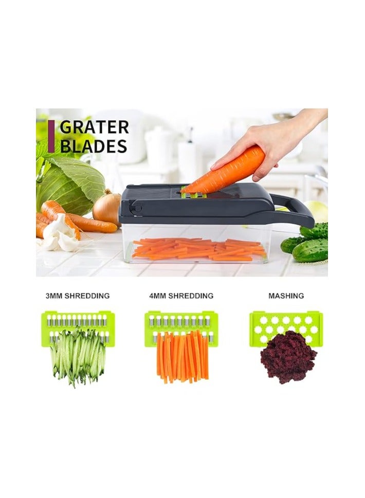 ايه دبليو اتش  مفرمة خضراوات، مفرمة بصل، قطاعة ماندولين، مفرمة طعام احترافية 10 في 1، مفرمة خضراوات متعددة الوظائف، آلة تقطيع، قطاعة خضراوات قابلة للتعديل مع حاوية - Image 4