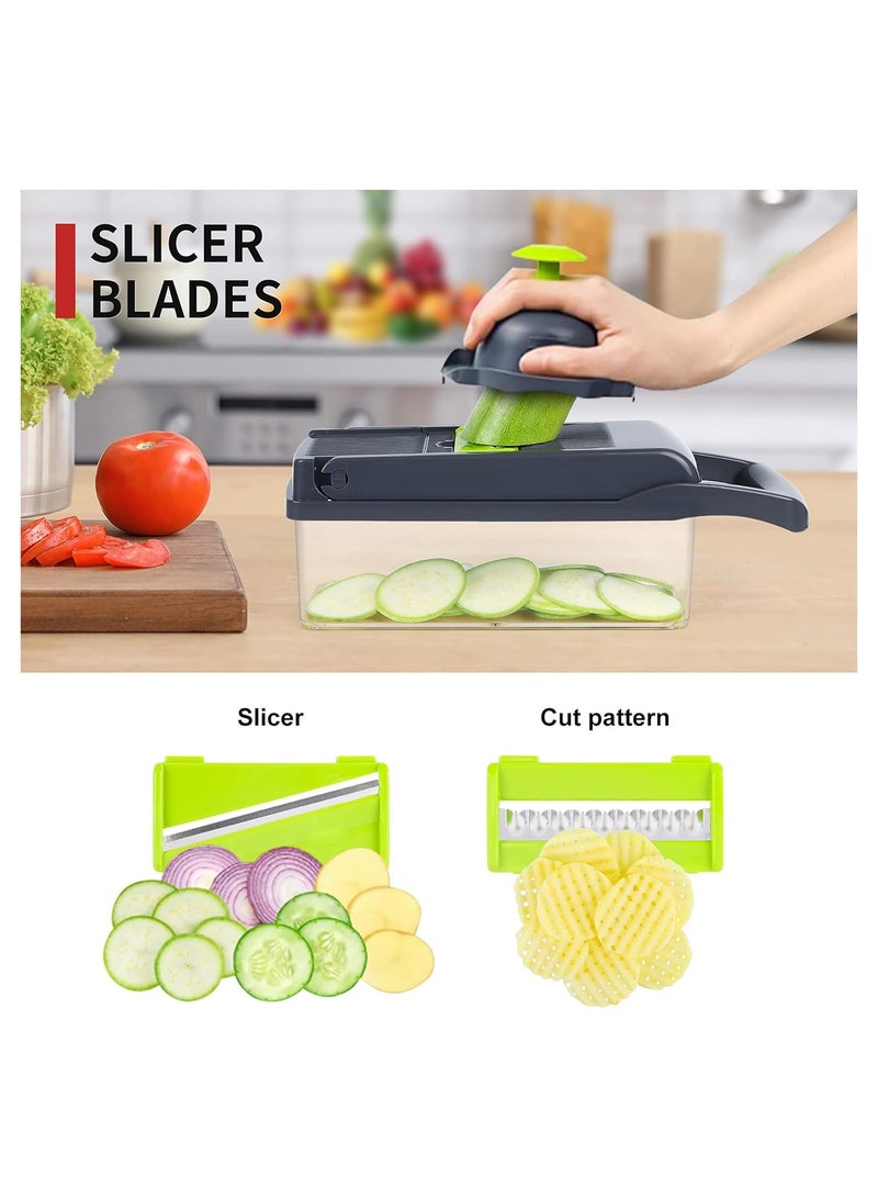 ايه دبليو اتش  مفرمة خضراوات، مفرمة بصل، قطاعة ماندولين، مفرمة طعام احترافية 10 في 1، مفرمة خضراوات متعددة الوظائف، آلة تقطيع، قطاعة خضراوات قابلة للتعديل مع حاوية - Image 5