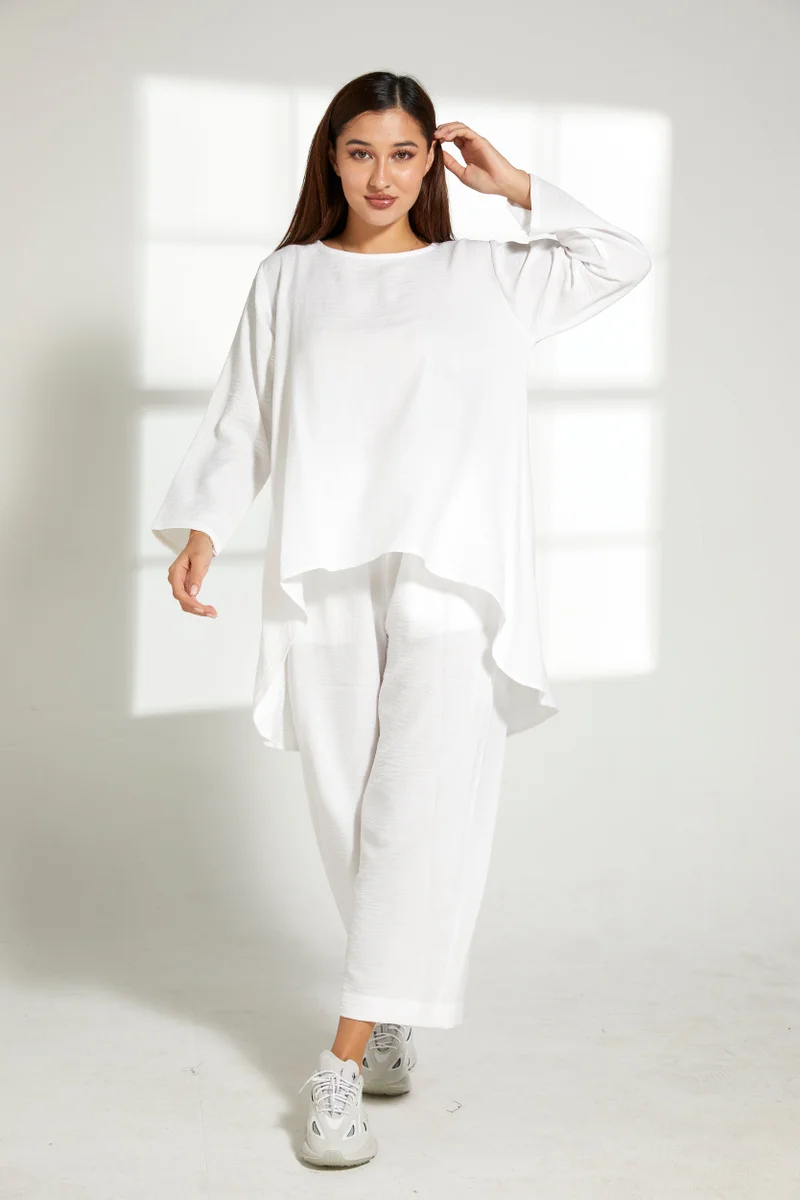 Moistreet Asymmetric Boat Neck Top & Pants Set