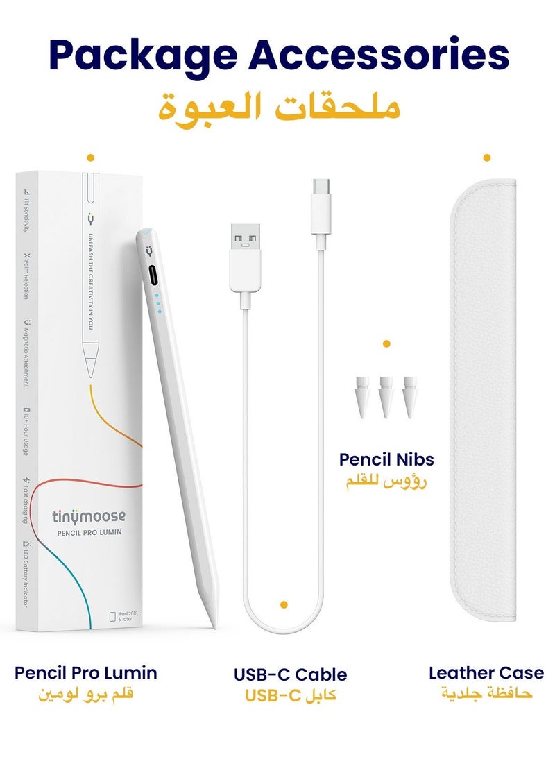 TinyMoose Active Digital Stylus Pen Pencil Pro Lumin 2nd generation iPad Pen with Fast Charging & Palm Rejection For Apple iPad 2018 and Later White - Image 2