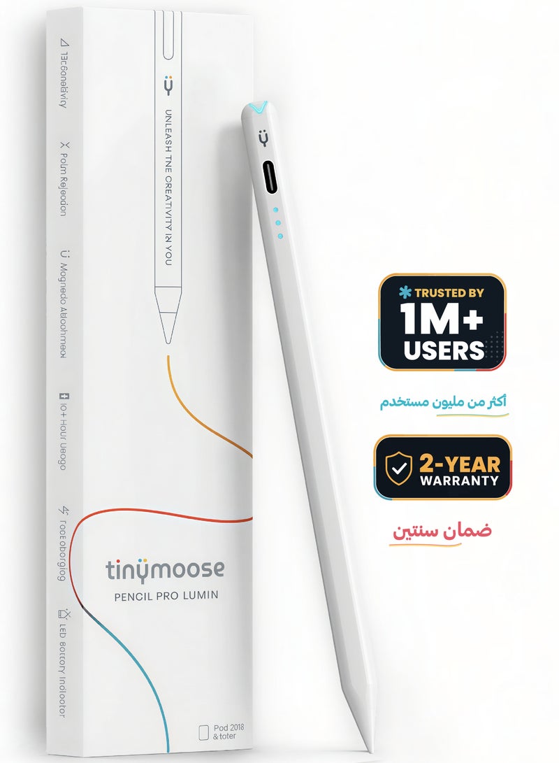 TinyMoose Active Digital Stylus Pen Pencil Pro Lumin 2nd generation iPad Pen with Fast Charging & Palm Rejection For Apple iPad 2018 and Later White - Image 1