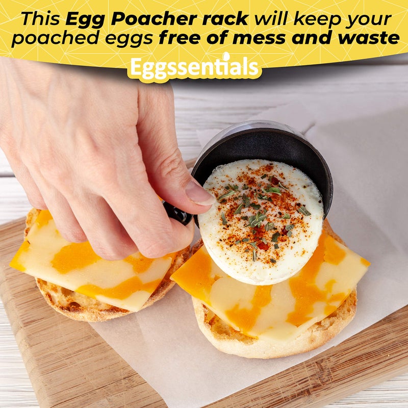 Eggssentials Egg Poacher Insert Stainless Steel Poached Egg Cooker Eggs Poaching Cup PFOA Free Egg Poachers Nonstick, 9 inches Rack, 6 Poached Cups - Image 4
