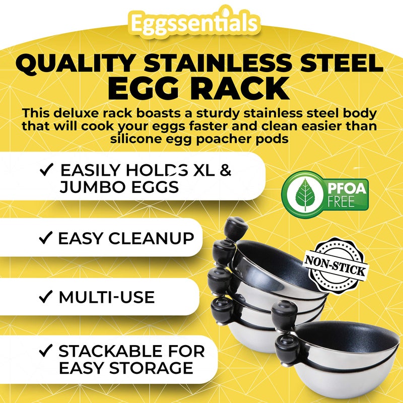 Eggssentials Egg Poacher Insert Stainless Steel Poached Egg Cooker Eggs Poaching Cup PFOA Free Egg Poachers Nonstick, 9 inches Rack, 6 Poached Cups - Image 5