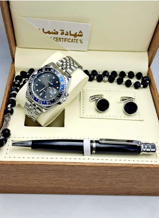A watch set for men consisting of a quartz watch in the shape of Pepsi with a water-resistant stainless steel bracelet, a cufflink, a pen, and a rosary bead. - pzsku/ZE3E0FF1395963F25A152Z/45/_/1708205346/8bac7e8e-0bd5-46cc-a450-f5c91b59c759