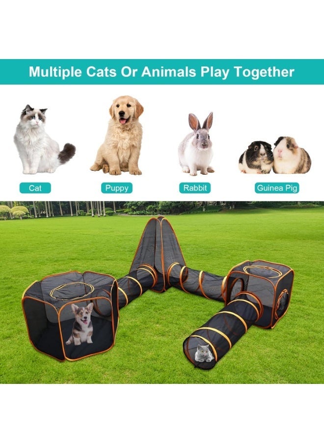 YOUWE7 Outdoor Cat House, Cat Enclosures 6-in-1 Portable Tent with Tunnel Portable Pop-Up Mesh Tents Collapsible Compound Pet Play House Playpen Play Tents for Rabbits Ferrets Pupy and Small Animals - Image 5