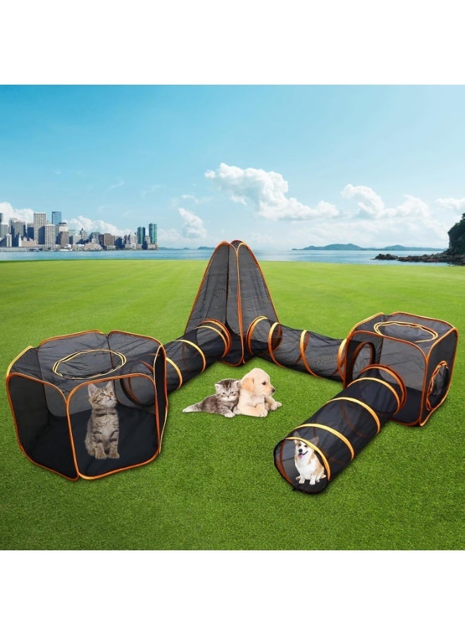 YOUWE7 Outdoor Cat House, Cat Enclosures 6-in-1 Portable Tent with Tunnel Portable Pop-Up Mesh Tents Collapsible Compound Pet Play House Playpen Play Tents for Rabbits Ferrets Pupy and Small Animals - Image 1