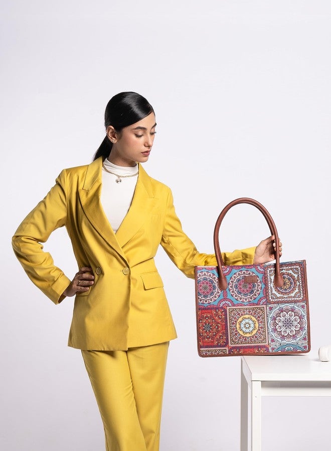 ZOUK Mandala Printed Jute Handcrafted Multicolor Women's Stylish Tote Bags | Tote Handbag| Shoulder bag with double handle - Image 2