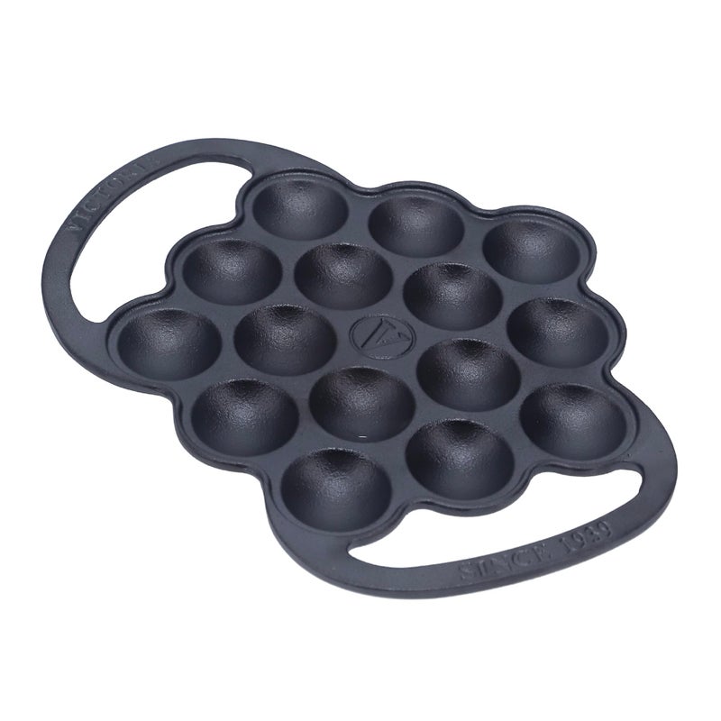 Victoria Cast Iron Poffertjes Dutch Pancake Pan with Loop Handles Preseasoned with Flaxseed Oil Made in Colombia