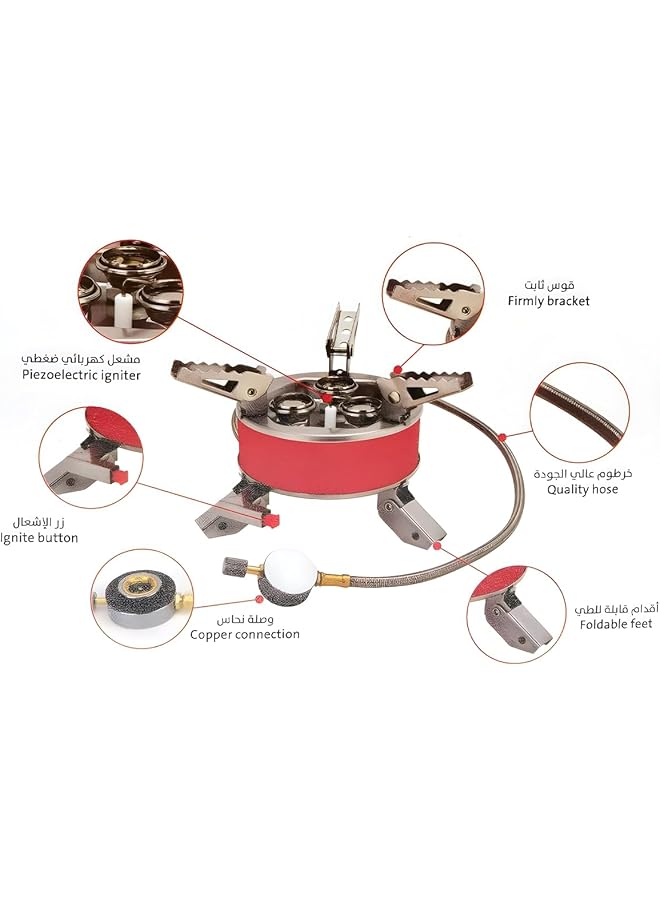 Generic SAFARI SSF05 Portable Gas Stove for Camping 3.0KW Outdoor Burner with Piezo Igniter Foldable Legs High Quality Hose Stainless Steel Body Lightweight & Compact Design - Image 3