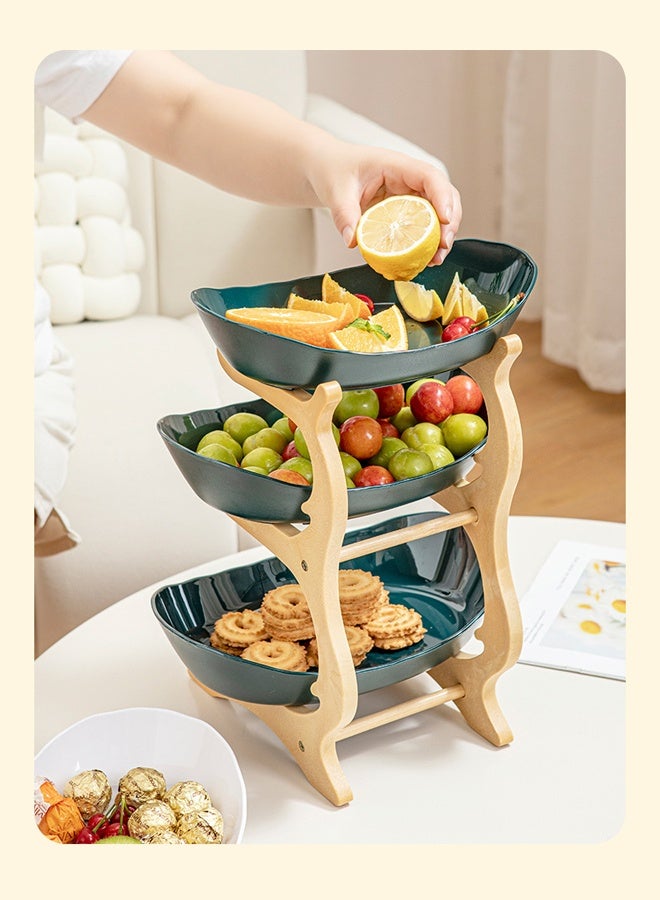 DUNISO 3 Tier Fruit Basket Kitchen Fruit Bowl Long Lasting Elegant Fruit Storage Bowls Luxury Serving Snack Table Plates Serve Dessert Trays Oval Bowl Set with Natural Rack Tiered Serving Tray Set for Fruits and Vegetables - Image 3