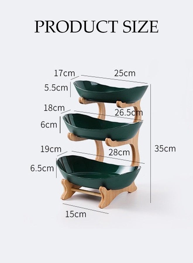 DUNISO 3 Tier Fruit Basket Kitchen Fruit Bowl Long Lasting Elegant Fruit Storage Bowls Luxury Serving Snack Table Plates Serve Dessert Trays Oval Bowl Set with Natural Rack Tiered Serving Tray Set for Fruits and Vegetables - Image 4