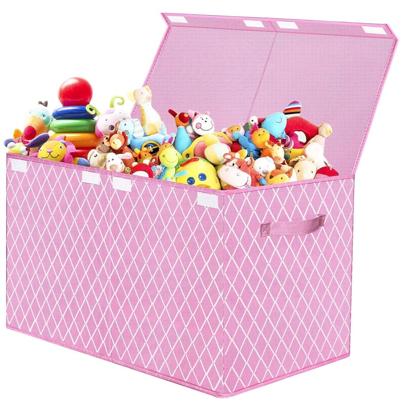 VERONLY Toy Box Chest Organizer Bins for Girls Boys Kids Large Fabric Collapsible Storage Basket Container with FlipTop Lid  Handles for ClothesBlanketNurseryPlayroomBedroom Pink - Image 1