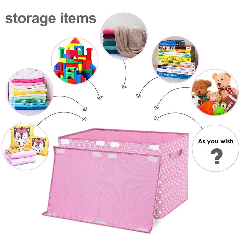 VERONLY Toy Box Chest Organizer Bins for Girls Boys Kids Large Fabric Collapsible Storage Basket Container with FlipTop Lid  Handles for ClothesBlanketNurseryPlayroomBedroom Pink - Image 5