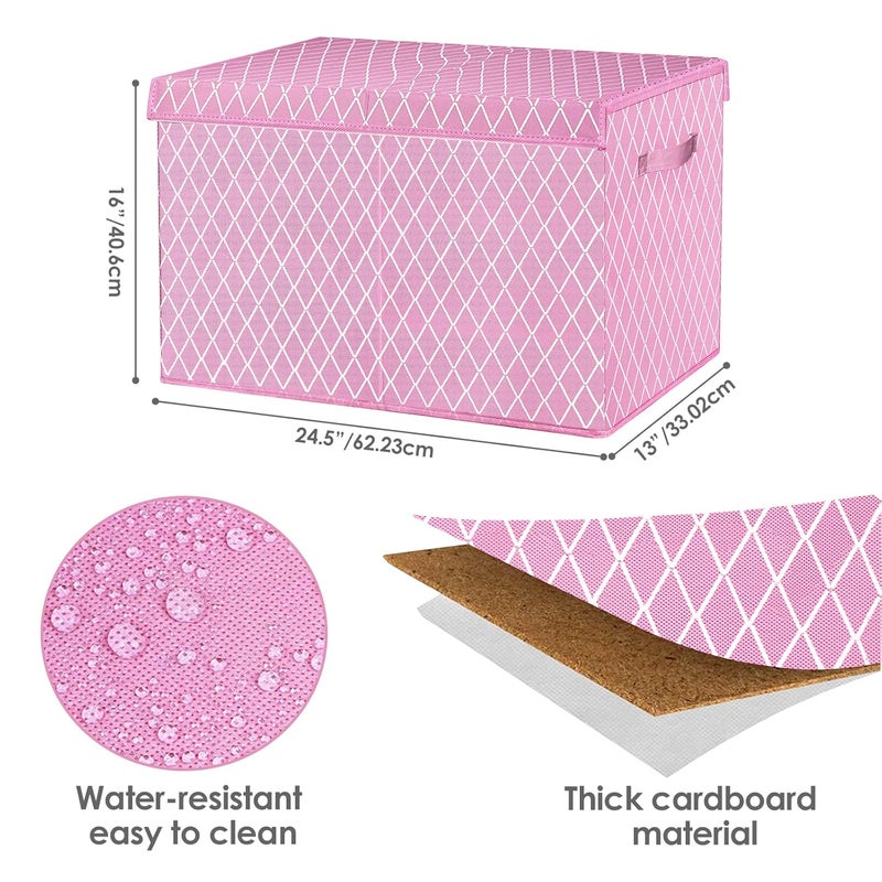 VERONLY Toy Box Chest Organizer Bins for Girls Boys Kids Large Fabric Collapsible Storage Basket Container with FlipTop Lid  Handles for ClothesBlanketNurseryPlayroomBedroom Pink - Image 2