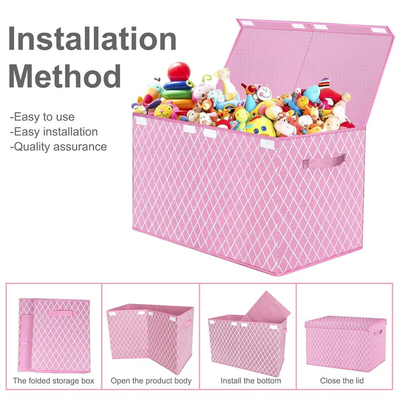 VERONLY Toy Box Chest Organizer Bins for Girls Boys Kids Large Fabric Collapsible Storage Basket Container with FlipTop Lid  Handles for ClothesBlanketNurseryPlayroomBedroom Pink - Image 4