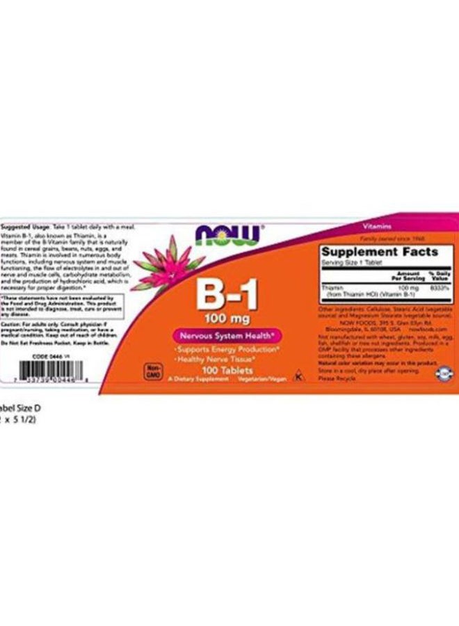 Now Foods Vitamin B-1 100 mg - 100 Tablets - Image 2