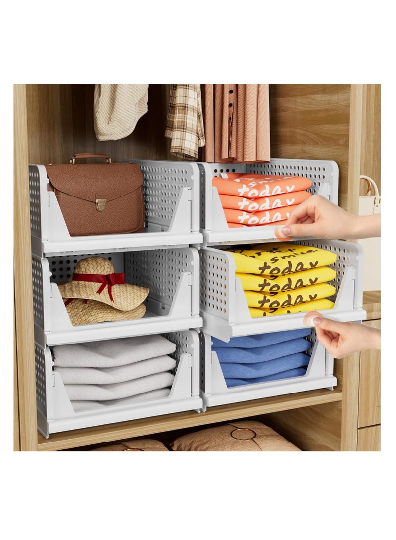 2 Pack Stackable Plastic Storage Baskets - Foldable Clothes Organizer for Closet, Wardrobe & Underwear Storage - Drawer Rack Shelf Containers for Kitchen, Bathroom, Cupboard - Image 1