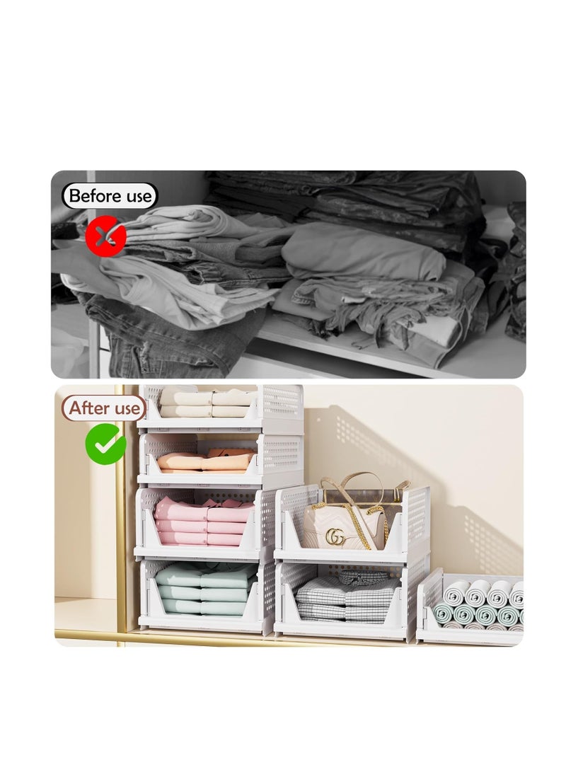 2 Pack Stackable Plastic Storage Baskets - Foldable Clothes Organizer for Closet, Wardrobe & Underwear Storage - Drawer Rack Shelf Containers for Kitchen, Bathroom, Cupboard - Image 4