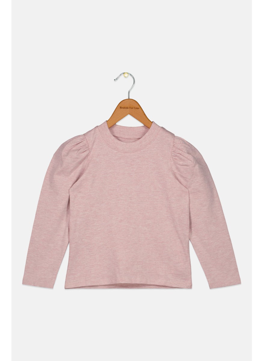 Joe's Kids Girl Crew Neck Long Sleeve Heather Top, Pink Heather  - Image 1