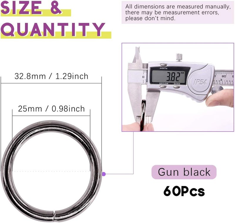 Swpeet 60Pcs 1 Inch / 25mm Heavy Duty Multi-Purpose Metal O Ring Metal Rings for Hardware Bags Ring - Image 2