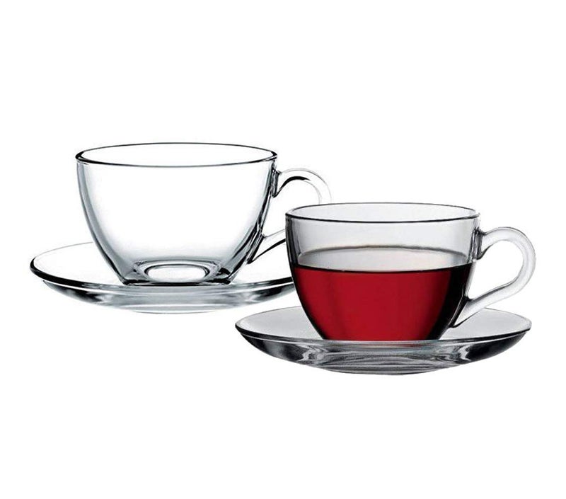 MIRTONICS Superb Crystal Clear Roma Solid Glass Tea Cup with Saucer Tea Mugs with Handle 180 ml Hot or Cold Drinks Clear Set of 6 - Image 4