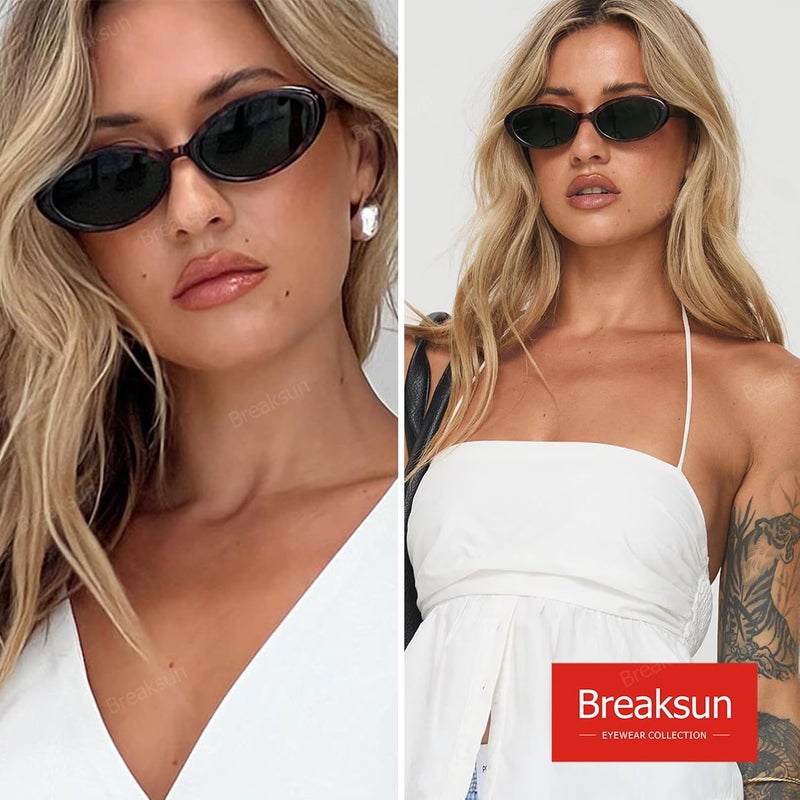 Breaksun Retro Oval Sunglasses for Women Men Fashion Small Oval Sunglasses 90s Vintage Shades - Image 3