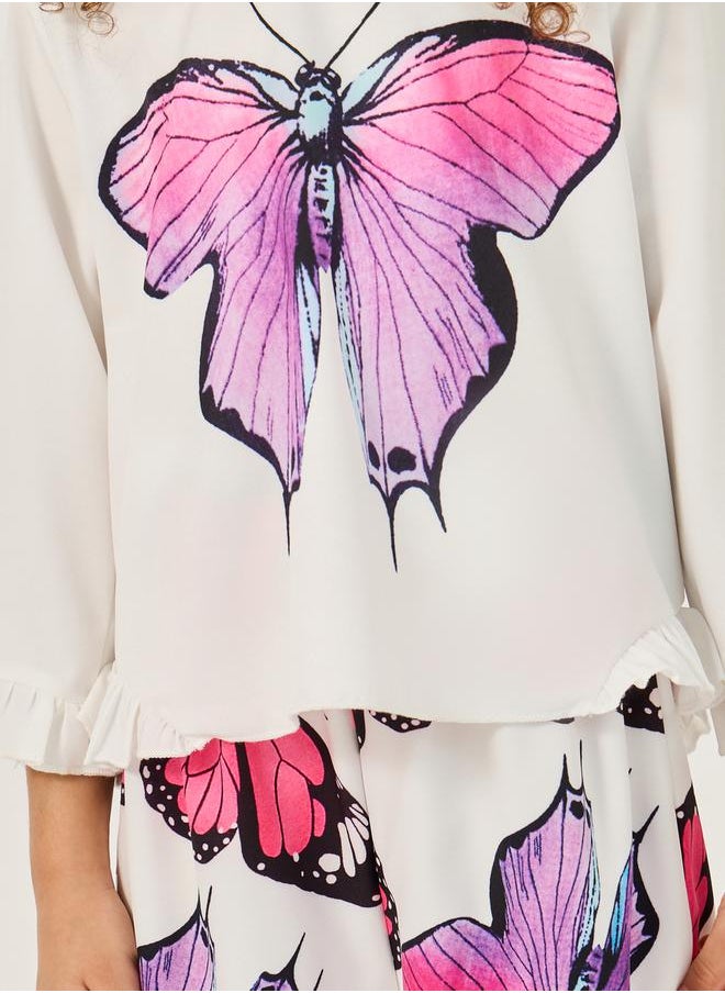 Styli Butterfly Print Ruffled Top and Pants Set  - Image 4