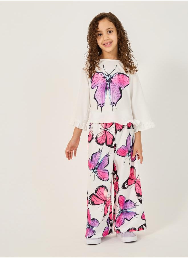 Styli Butterfly Print Ruffled Top and Pants Set  - Image 3