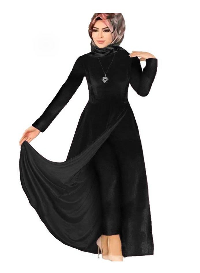 Two-piece velvet set, open dress and pants 